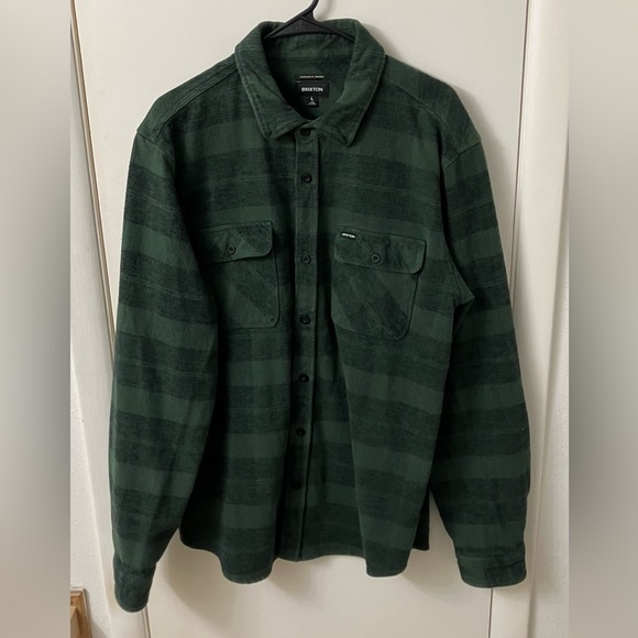 Brixton Other - BRIXTON Bowery Flannel Standard Fit Mens Heavy Large L Green Plaid Check Button